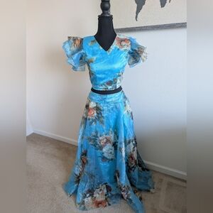 Dakshayani Lehenga Choli Floral Blue Top And Skirt Set